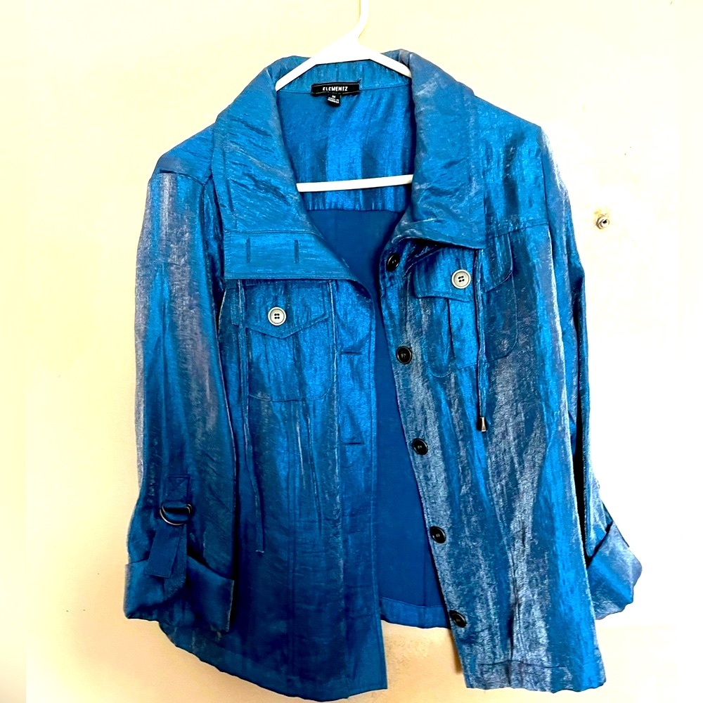 Elementz Shiny Iridescent Blue Shirt, NWOT, Size Medium